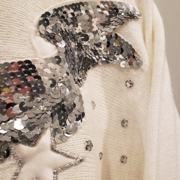 Vintage Christmas/New Years Part Sweater Knit Sparkly Stars/Ribbons Cre… - Picture 6 of 14